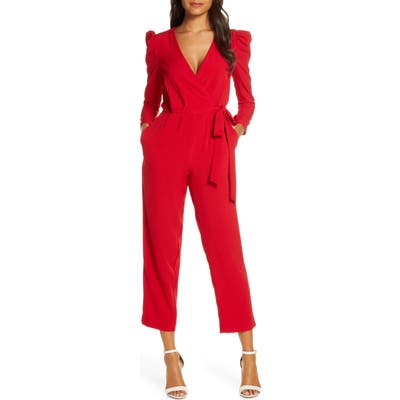 Julia Jordan Long Sleeve Wrap Front Jumpsuit, Red