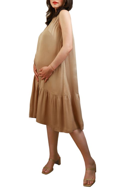 Violette Satin Maternity/Nursing Dress in Light Beige