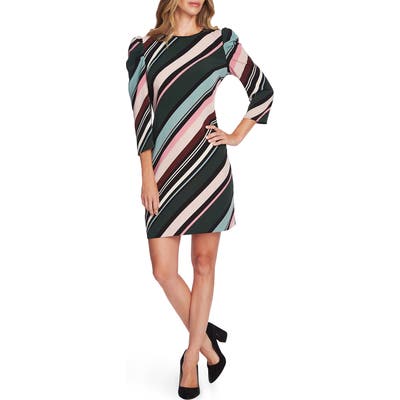 Vince Camuto Puff Shoulder Windsor Stripe Dress, Black