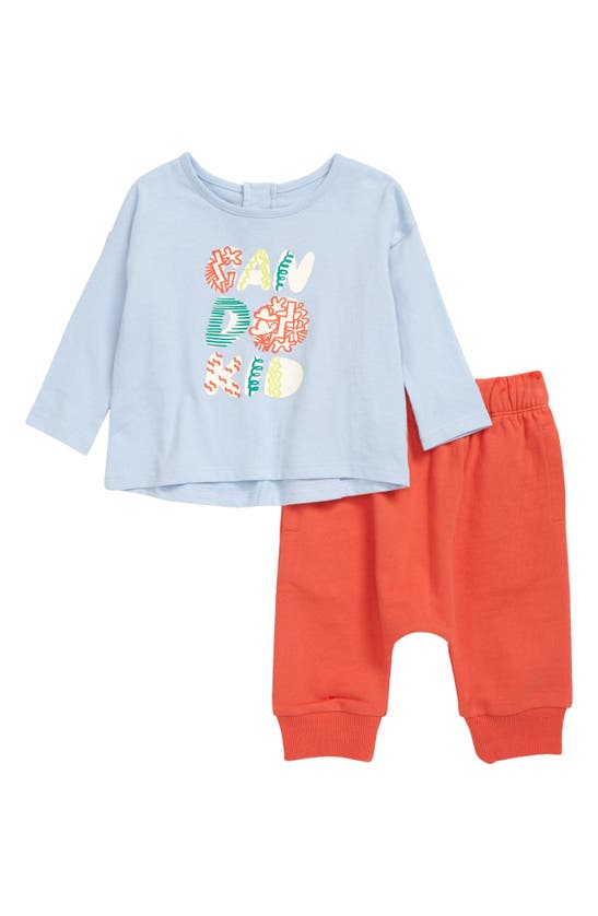 Open Edit Babies' Kids' Organic Cotton High-low Hem Graphic Tee & Joggers Set In Blue Kentucky Can Do Kid