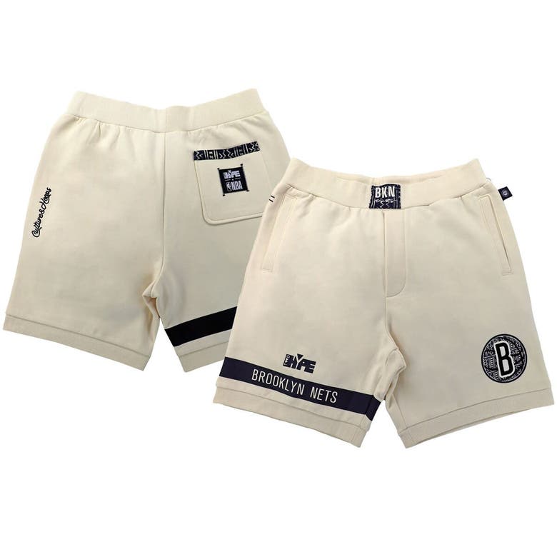 Two Hype Unisex Nba X   Cream Brooklyn Nets Culture & Hoops Premium Classic Fleece Shorts