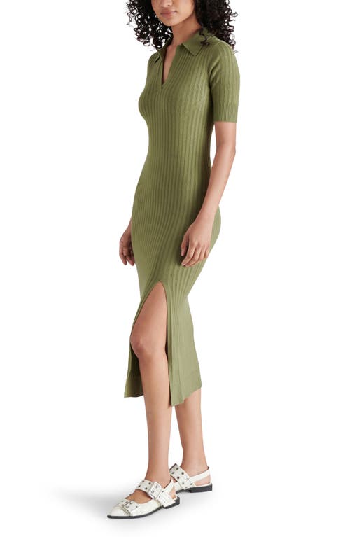 Shop Steve Madden Lindy Polo Rib Midi Sweater Dress In Burnt Olive