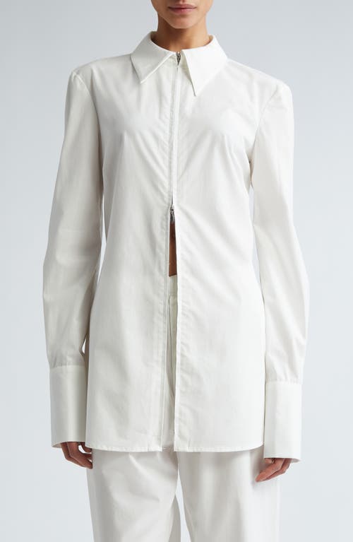Interior The Freddy Zip Front Long Sleeve Cotton Shirt in Whiteout at Nordstrom, Size 0