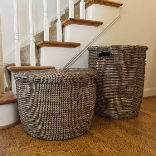 Mbare Flat Lid Storage Basket Monochrome Low Storage In Black