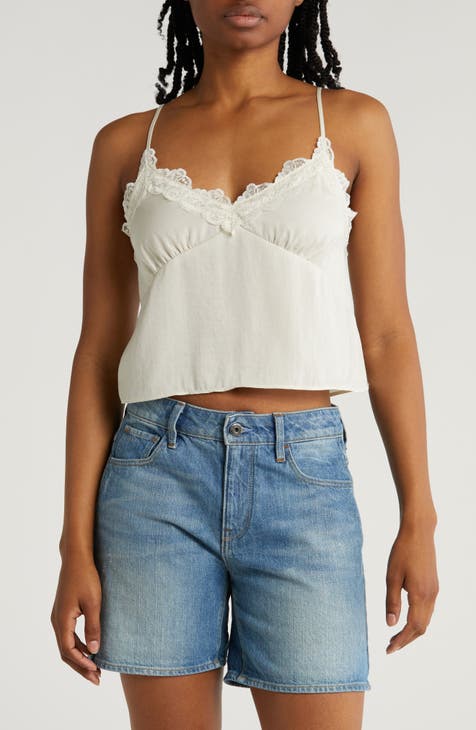 Lace Trim Satin Crop Camisole