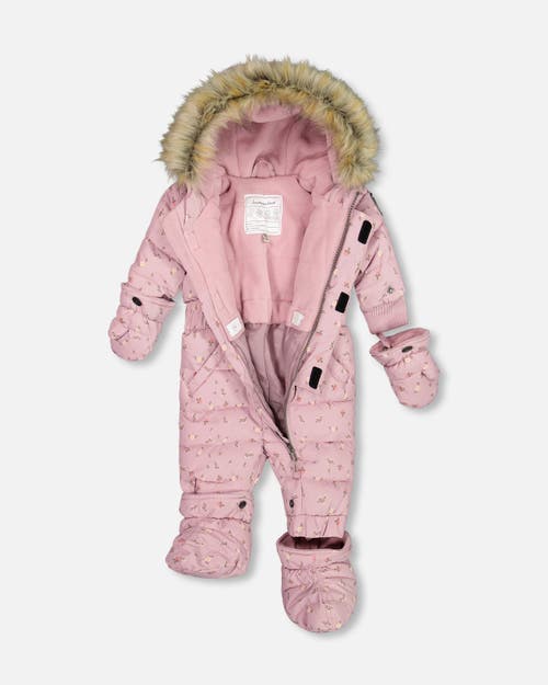 Shop Deux Par Deux Baby Girl's One Piece Baby Snowsuit Rose Printed Mini Flowers