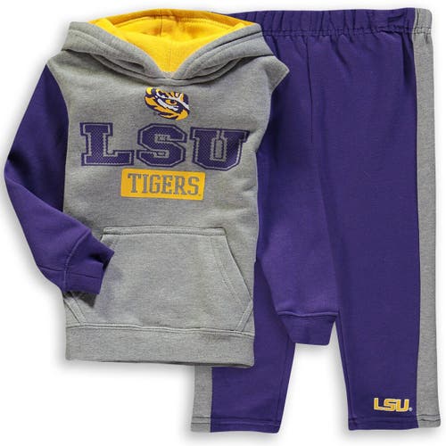 Toddler Colosseum Heathered Gray/Purple LSU Tigers Back To School Fleece Hoodie And Pant Set in Heather Gray