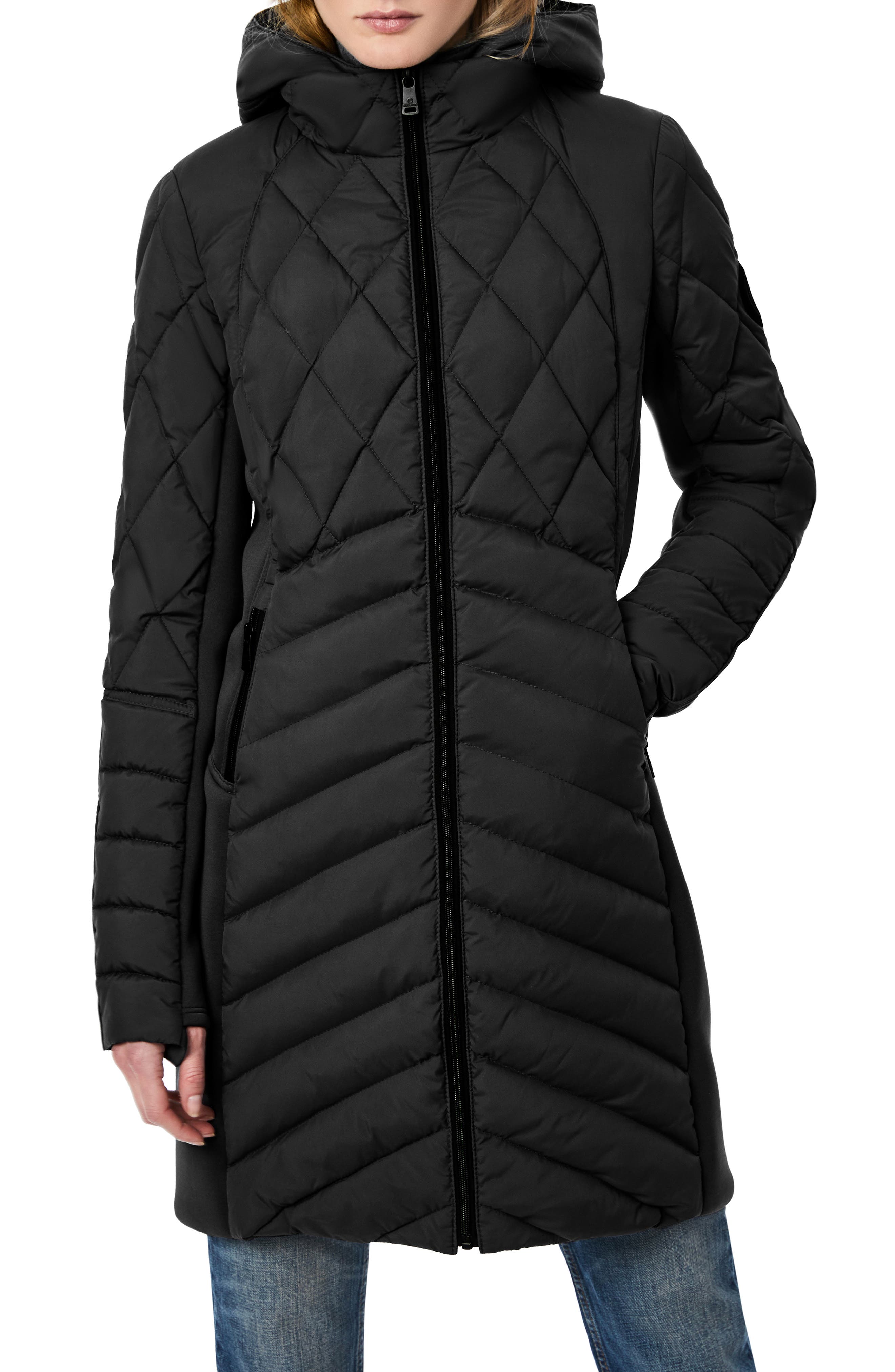 womens black puffer coat mid length