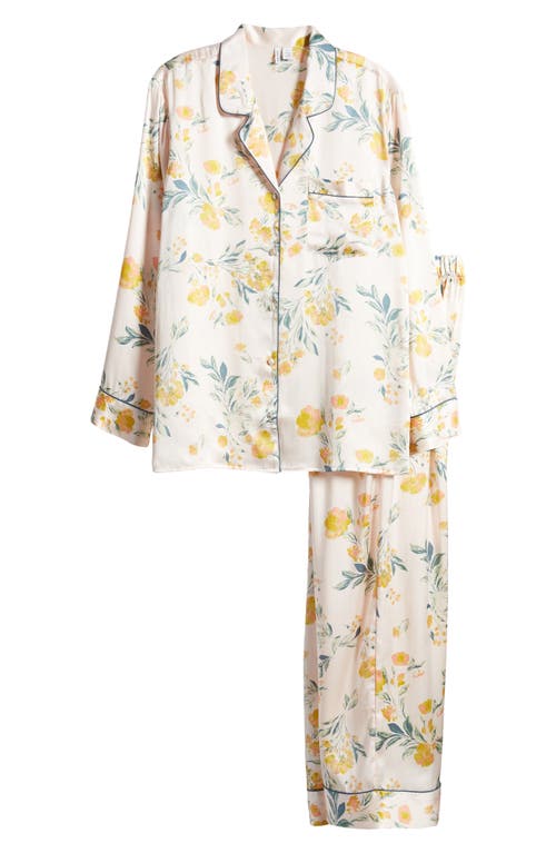 Pale Yellow Floral Preloved Silk Pajama Set Selected by Picky Jane