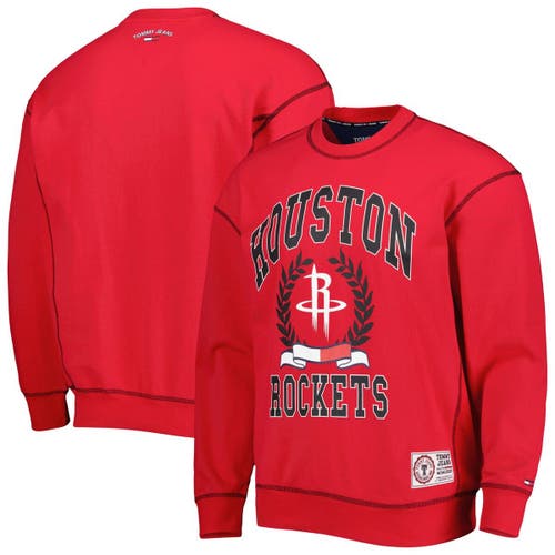 Men's Tommy Jeans Red Houston Rockets Peter French Terry Pullover Crew Sweatshirt