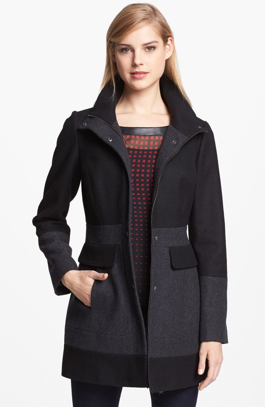 GUESS Two Tone Wool Blend Coat Only) Nordstrom