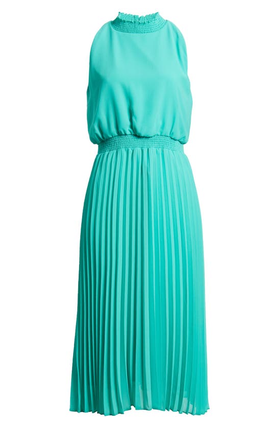 Shop Sam Edelman Smocked Plissé Midi Dress In Turquoise