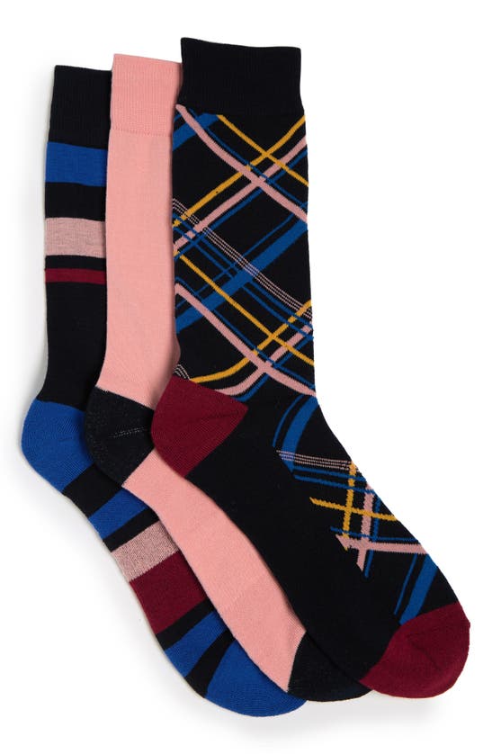 Nordstrom Rack Cushioned Patterned Crew Socks In Navy- Blue Striped Multi