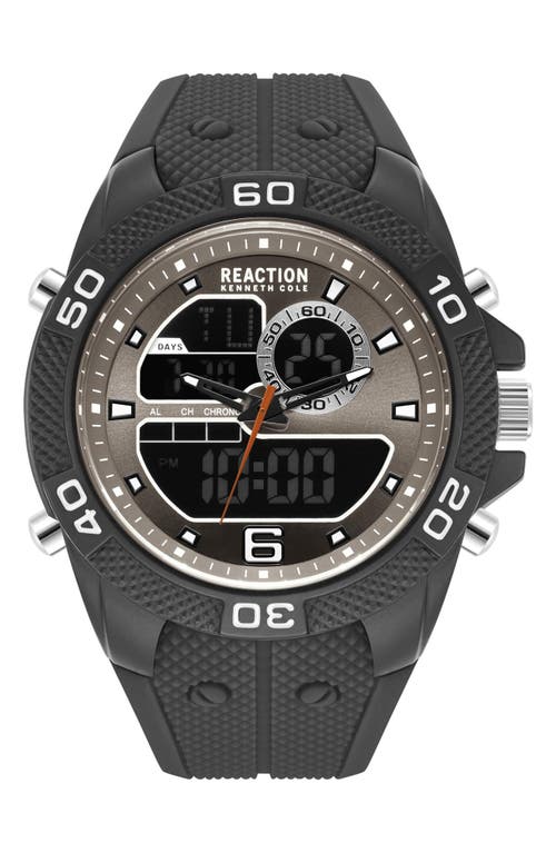 Shop Kenneth Cole Reaction Analog & Digital Display Silicone Strap Watch, 50mm In Black/grey
