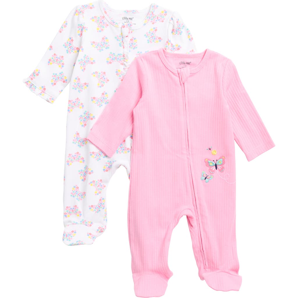 Shop Little Me Butterfly Assorted 2-pack Cotton Footies In Pink