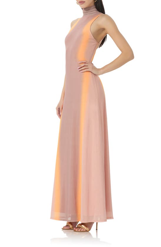 Afrm Titus Turtleneck Open Back Mesh Maxi Dress In Orange Linear