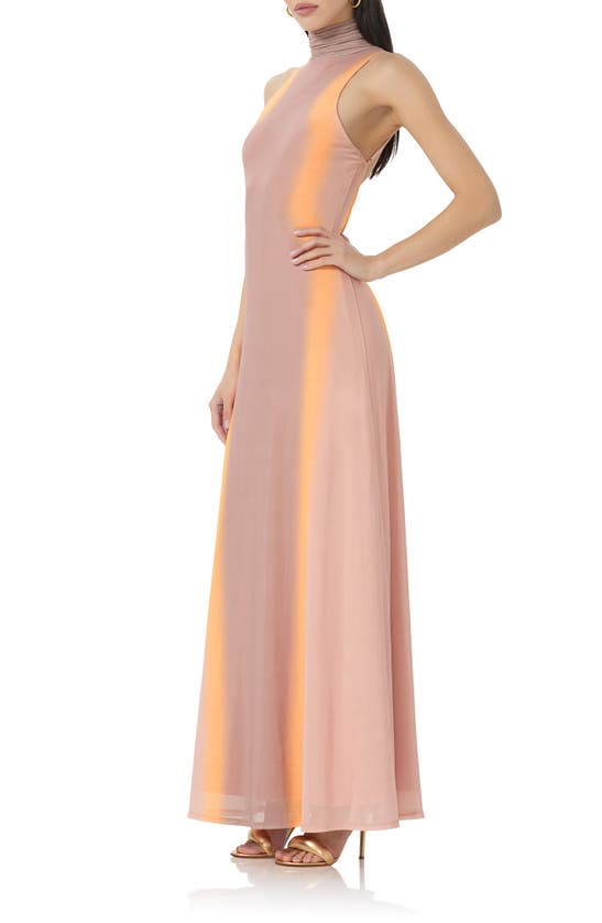 Shop Afrm Titus Turtleneck Open Back Mesh Maxi Dress In Orange Linear