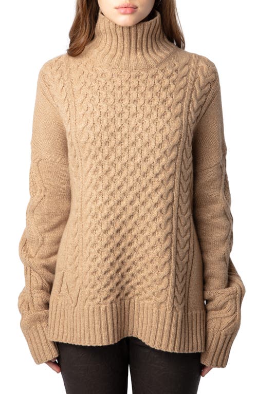 Shop Zadig & Voltaire Alma Cashmere & Wool Cable Turtleneck Sweater In Squirrel