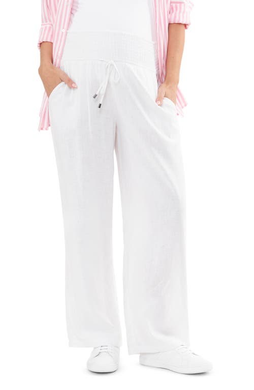 Ripe Maternity Indi Shirred Linen Blend Wide Leg Pants White at Nordstrom,