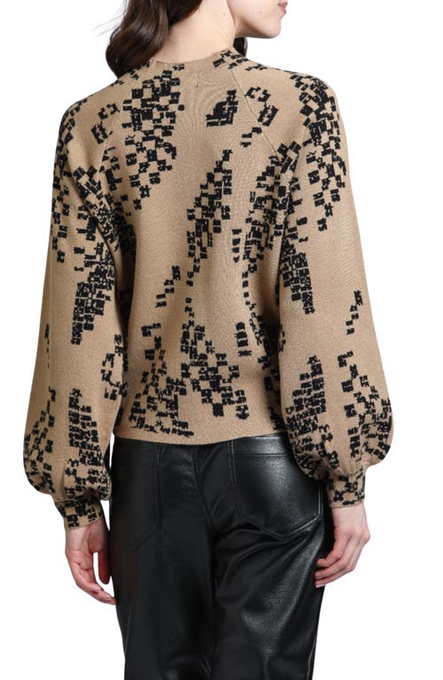 Apny Digital Camouflage Puff Sleeve Sweater In Brown Multi
