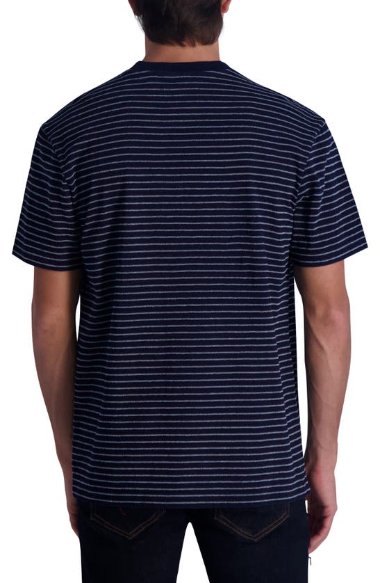 Shop Karl Lagerfeld Paris Logo Embroidered Stripe Pocket T-shirt In Navy Multi