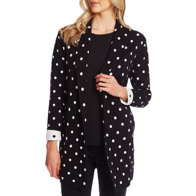 Cece Polka Dot Open Front Long Cardigan, Black