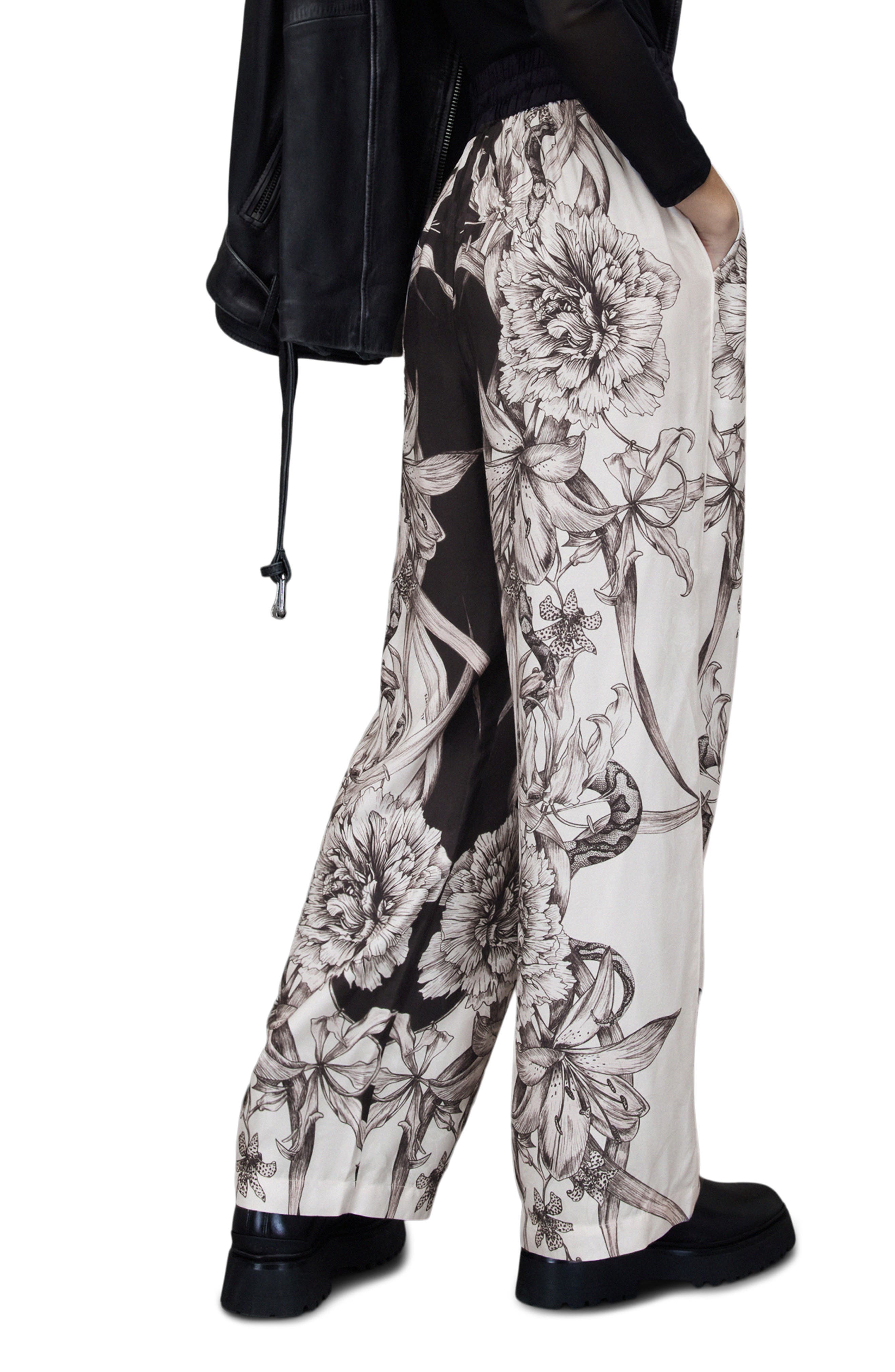 FLORAL PRINTED PANTS - Ecru / Black