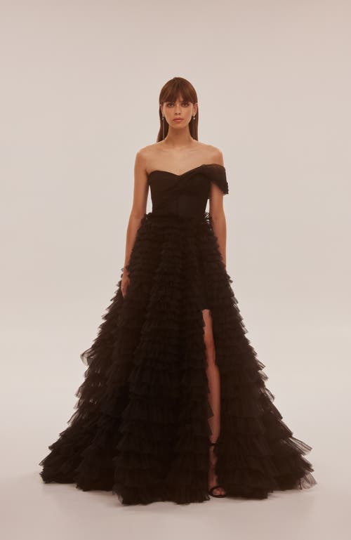 Milla Timeless One-shoulder Frill-layered Ball Gown In Black In Black