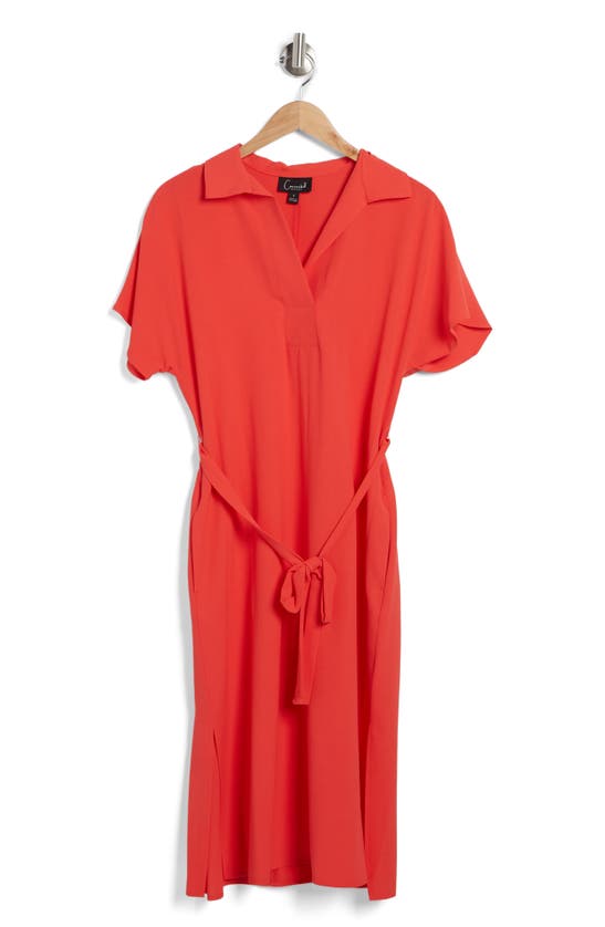 Connected Apparel Waist Tie Dress In Coral