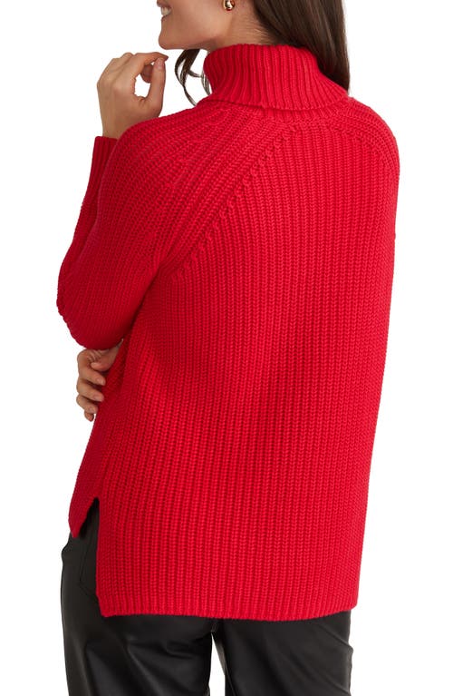 Shop 525 Stella Cotton Turtleneck Sweater In Cherry Red