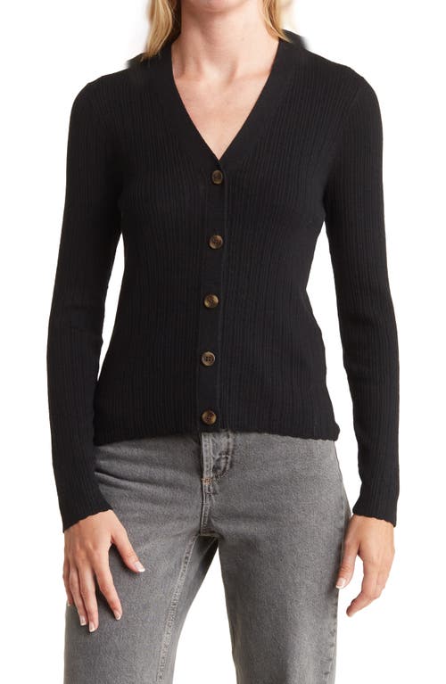 Madewell Altona Button Front Pointelle Slim Cardigan in True Black