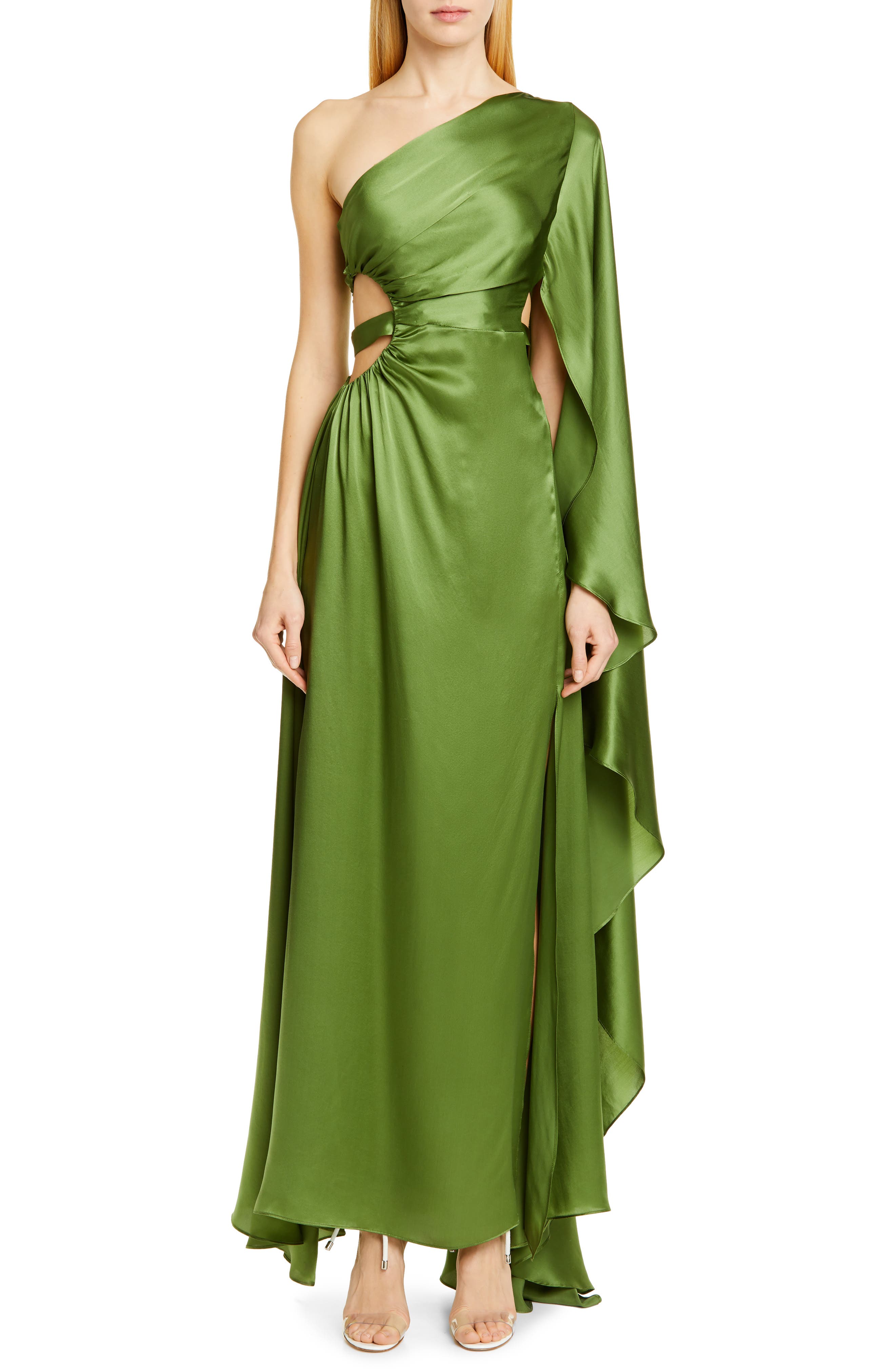 Cult Gaia Cosette One-Shoulder Silk Satin Formal Dress