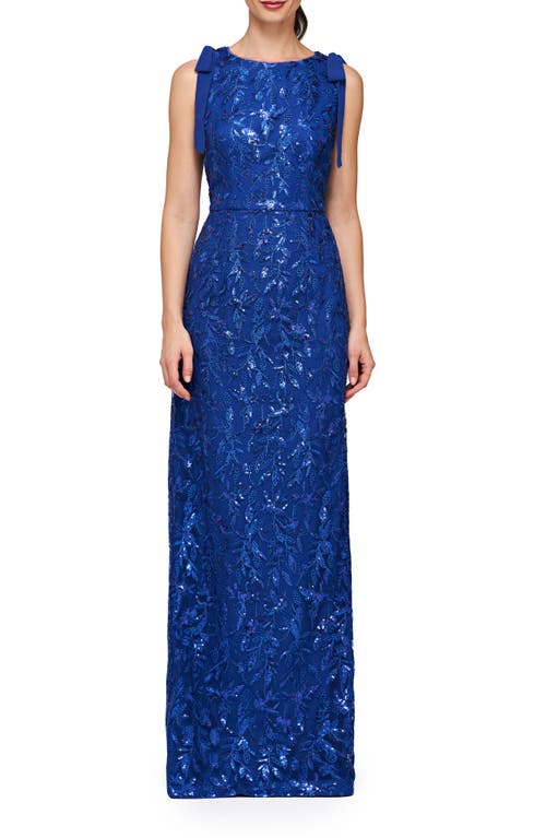 Khloe Sequin Embroidered Column Gown in Blueberry