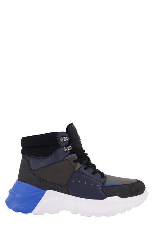 Dkny Men's Mixed Media Two Tone Lightweight Sole Hi Top Sneakers In Grey/blue