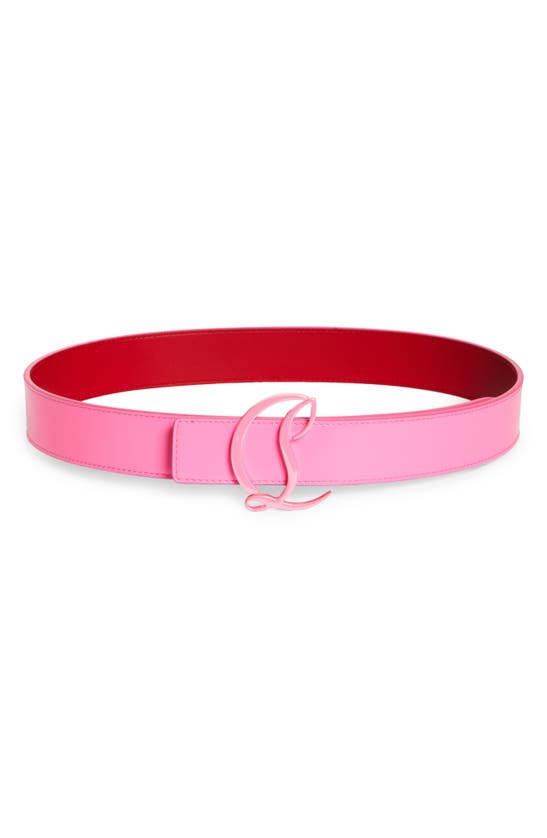 Christian Louboutin Logo Buckle Leather Belt In Fluo Pink/ Fluo Pink
