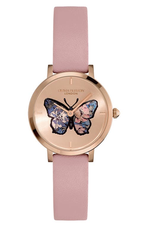 Olivia Burton Signature Butterfly Leather Strap Watch
