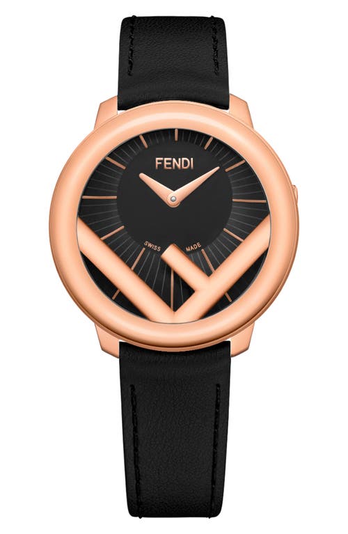 Shop Fendi Run Away Leather Strap Watch, 36mm In Rose Gold/black/rose Gold