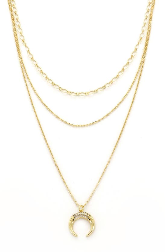 Shop Panacea Mixed Chain Horn Pavè Pendant Necklace In Gold