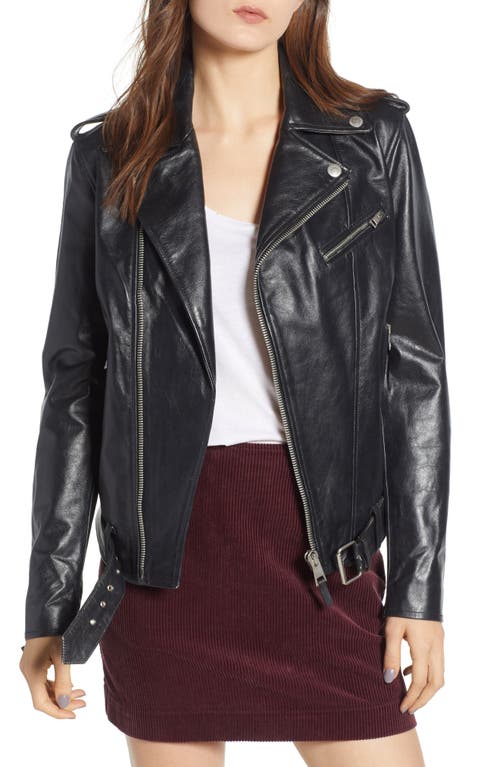 AG Reese Leather Moto Jacket in True Black at Nordstrom, Size Small