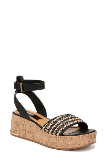 Franco Sarto Terry Ankle Strap Platform Wedge Sandal In Black