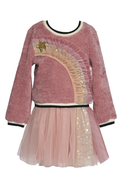 Truly Me Kids' Rainbow Ruffle Sweater & Skirt Set in Dusty Pink Multi