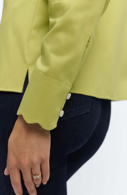 Foxcroft Bridget Scalloped Matte Sateen Button-up Shirt In Chartreuse