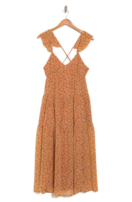Madewell Floral Georgette Ruffle Sleeve Tiered Midi Dress In Faded Sunset