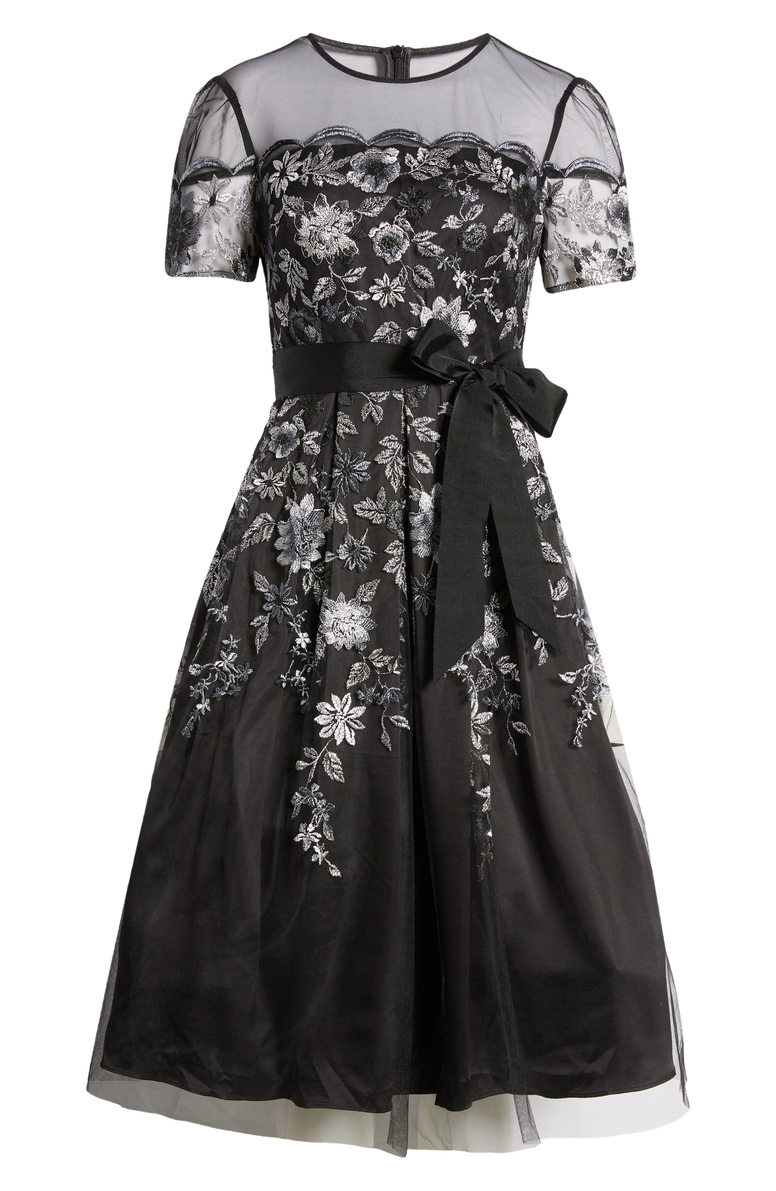 Eliza J Women's Illusion-Neck Embroidered Mesh Dress - Black | Smart Closet Eliza J Women's Illusion-Neck Embroidered Mesh Dress - Black | Smart Closet