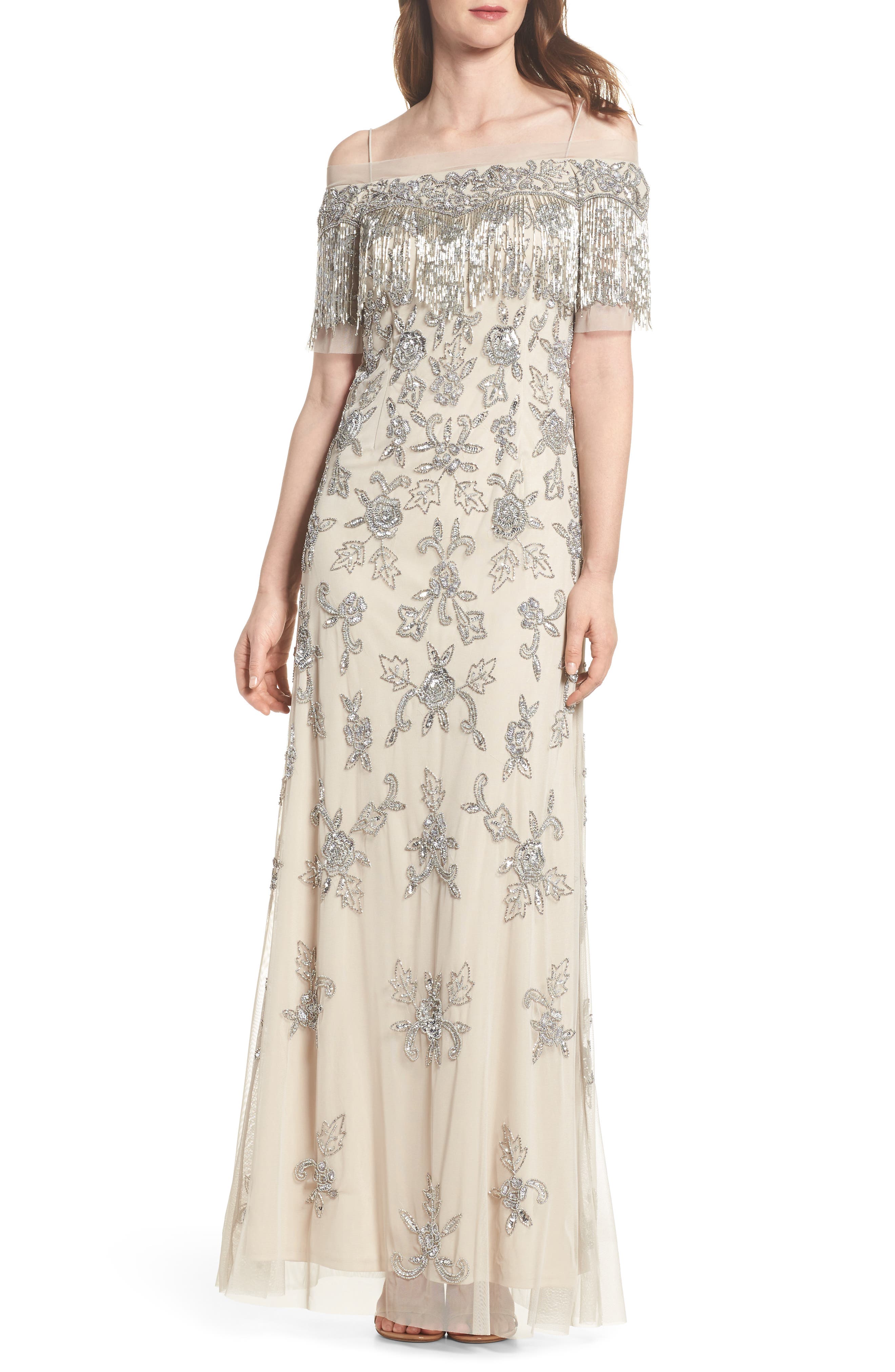 Adrianna Papell Fringe Bead Cold Shoulder Gown Nordstrom