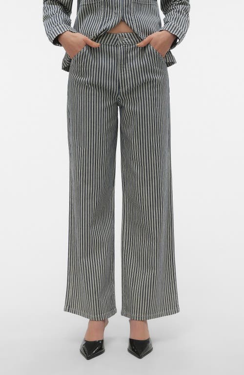 Kathy Stripe High Waist Wide Leg Jeans in Medium Blue Denim Stripe