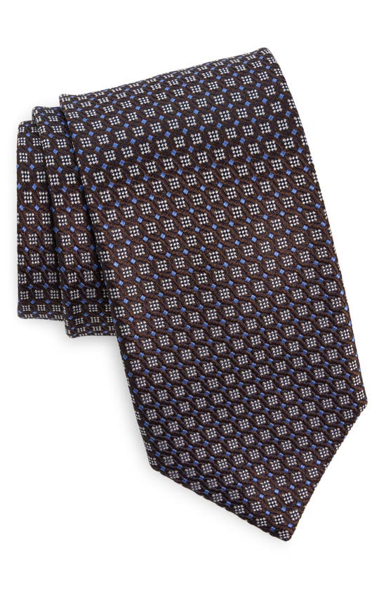 Shop Canali Neat Silk Tie In Brown