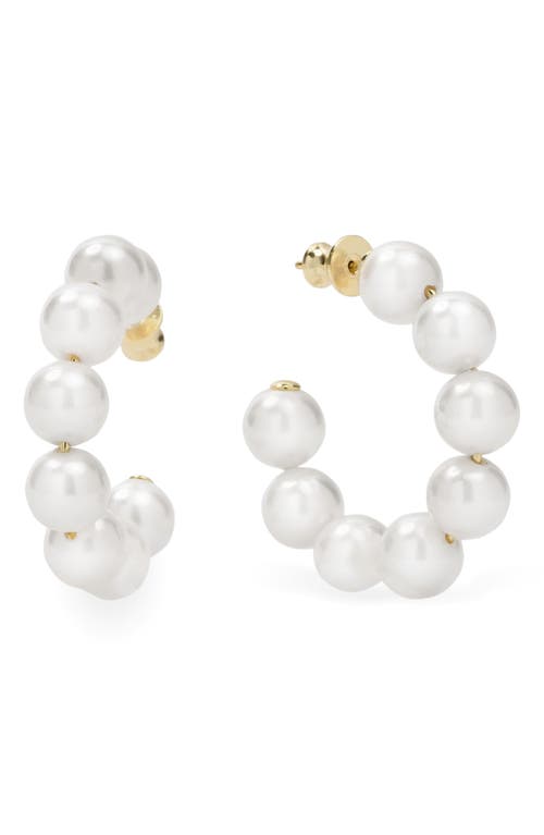 Shop Melinda Maria Life's A Ball Imitation Pearl Hoop Earrings In White Pearl/gold