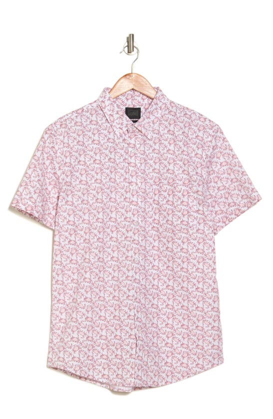 Shop 14th & Union Crab Print Stretch Poplin Short Sleeve Button-down Shirt In Ivory- Pink Crabs