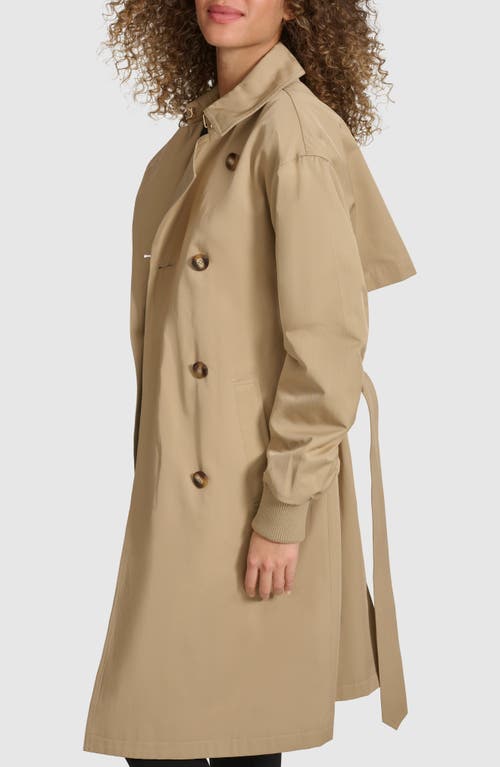 Shop Karl Lagerfeld Paris Double Breasted Gabardine Trench Coat In Khaki